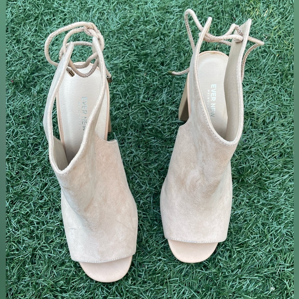 NWT - Ever New Camel Lacey Peep Toe Booties - Size 8 (EU 39) - Picture 2 of 4
